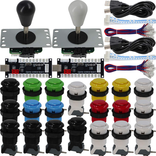 SJatJX Arcade Game 2 Player Controller DIY Kit Microswitch Button 4&8 Way Joystick Zero Delay USB Encoder Fighting Stick Handles Console for PC MAME Raspberry Pi Retropie