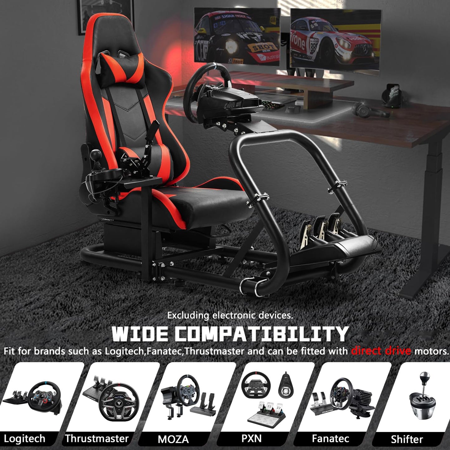Dardoo G29 Racing Simulator Cockpit - Real Seat for Logitech/Thrustmaster/Fanatec, 50mm Round Tube, Red Seat