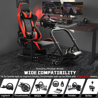 Dardoo G29 Racing Simulator Cockpit - Real Seat for Logitech/Thrustmaster/Fanatec, 50mm Round Tube, Red Seat