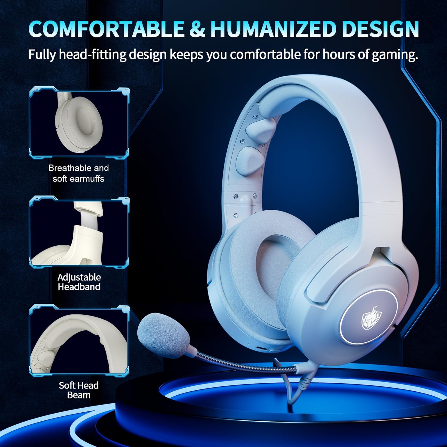 YOTMS Wireless Gaming Headset Q6 - Noise Canceling Mic, 30H+ Battery, 7.1 Surround Sound, Beige - Compatible with PS5, PS4, PC, Switch