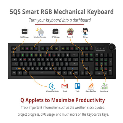 Das Keyboard 5QS RGB Mechanical Keyboard - Soft Tactile Switches, 104 Keys, Aluminum Top, Volume Knob, Black