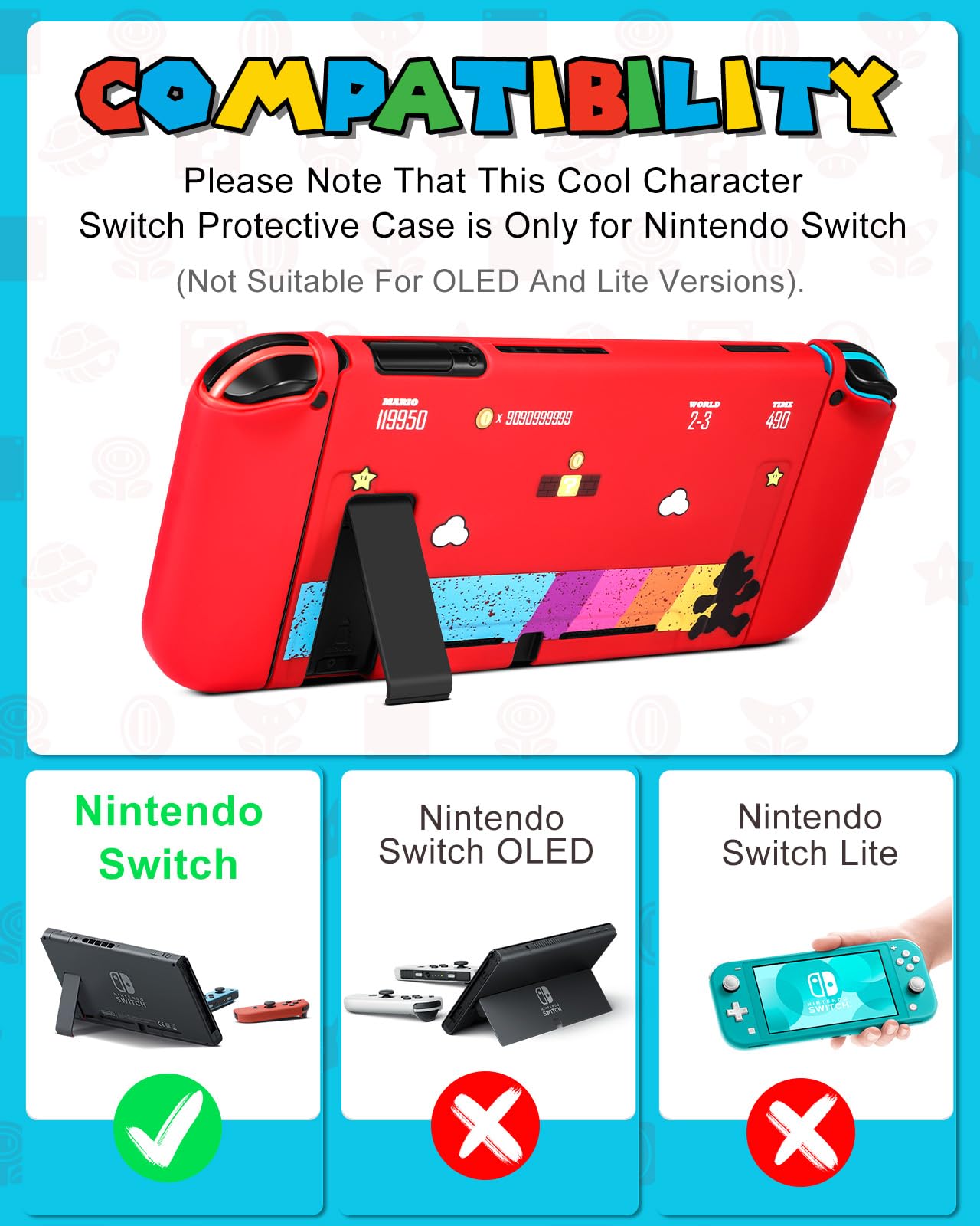 Gurgitat Nintendo Switch 8in1 Carrying Case Bundle Kit, Red Blue Maro, Includes Thumb Grips, Game Card Holder, Dockable Cover Skin