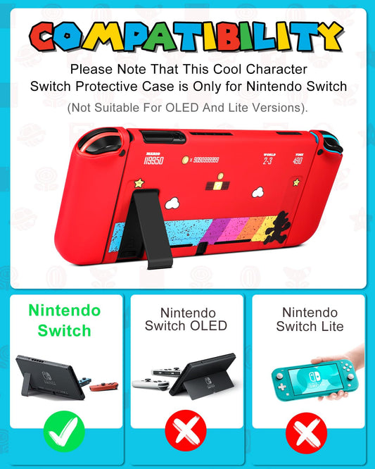 Gurgitat Nintendo Switch 8in1 Carrying Case Bundle Kit, Red Blue Maro, Includes Thumb Grips, Game Card Holder, Dockable Cover Skin