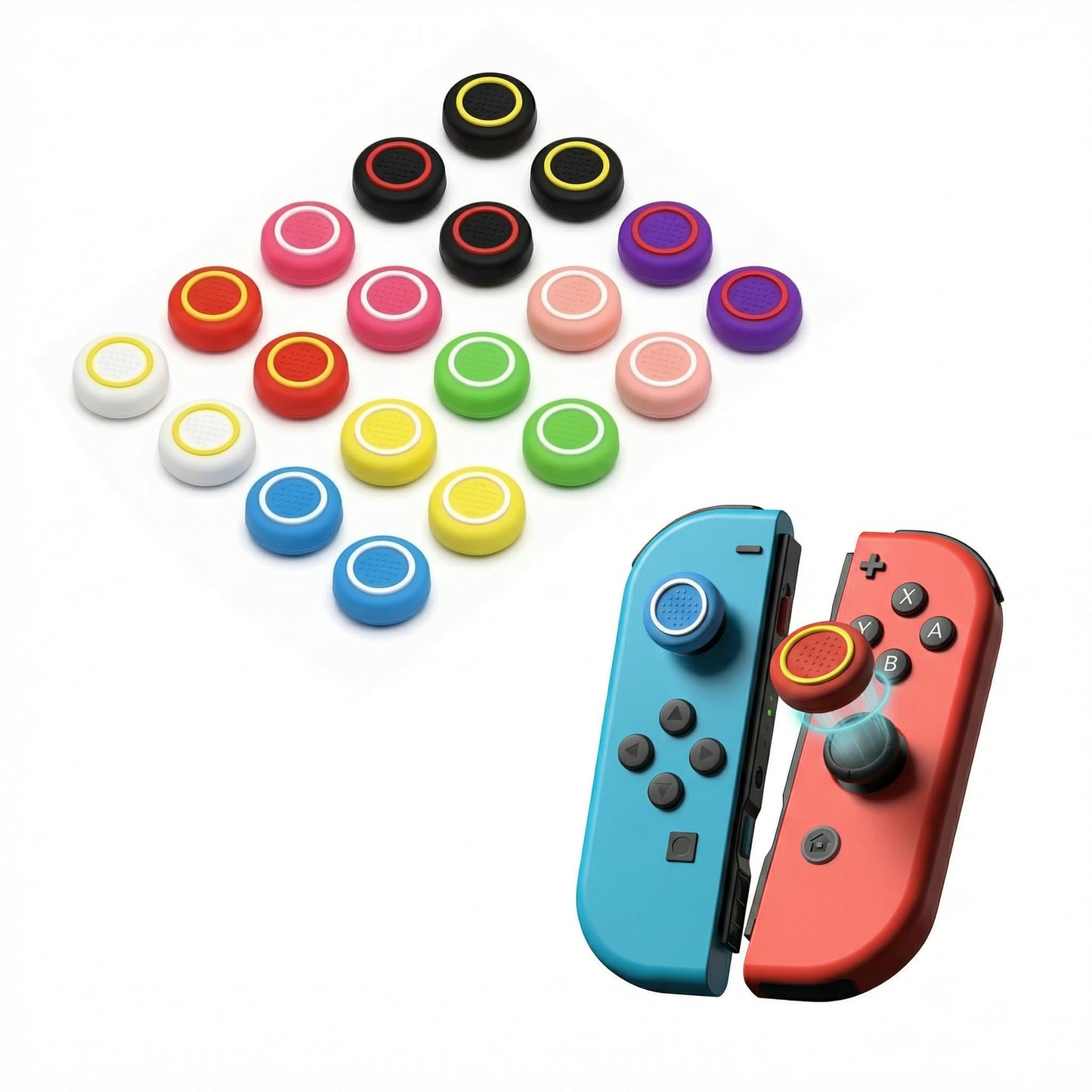 Inoostar 20PCS Optimized Silicone Thumb Grips & Joystick Caps for Nintendo Switch/OLED/Lite JoyCon Controllers Accessories | 10 Colors  Anti-Slip  Anti-Scratch & Enhanced Gaming Experience