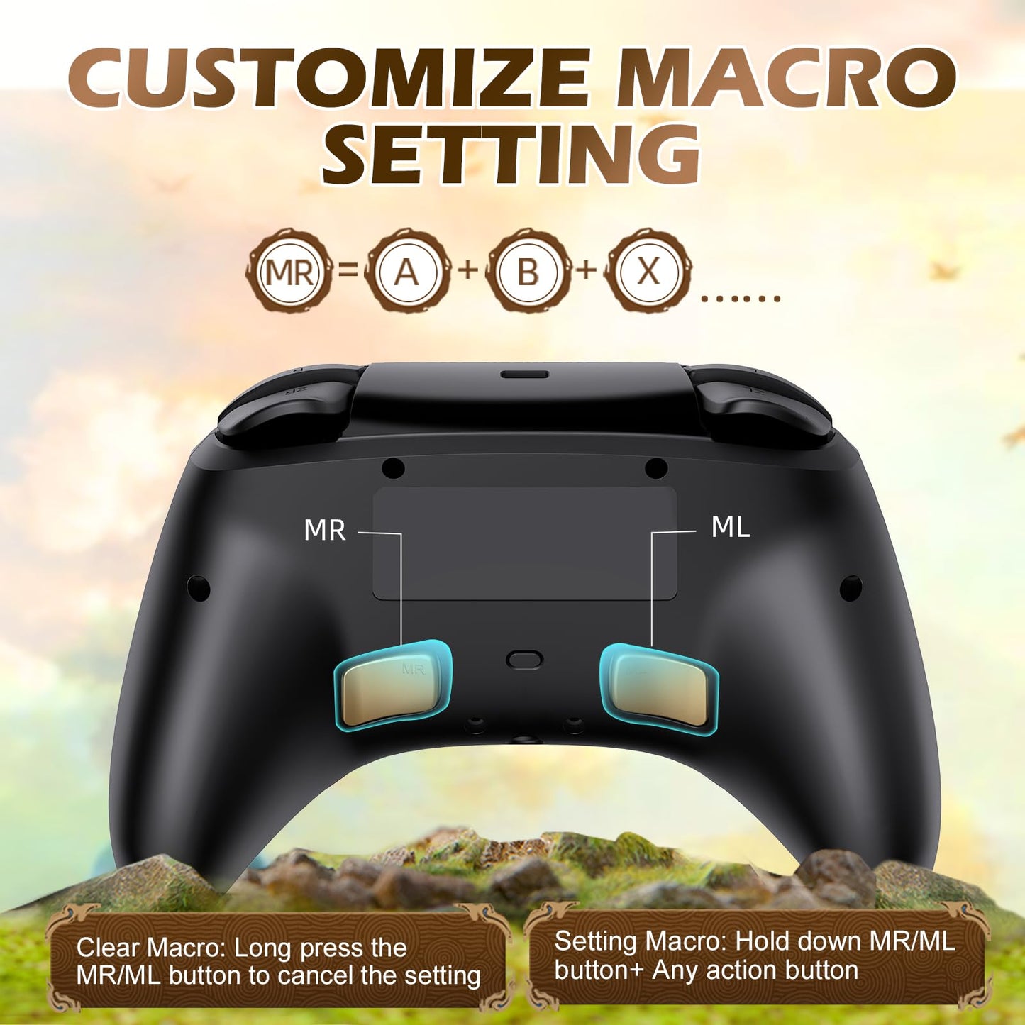 IINE Wireless Switch Pro Controller for Nintendo Switch, Lite & OLED - Black/Gold, RGB Light, Turbo, Adjustable Vibration, Headset Jack