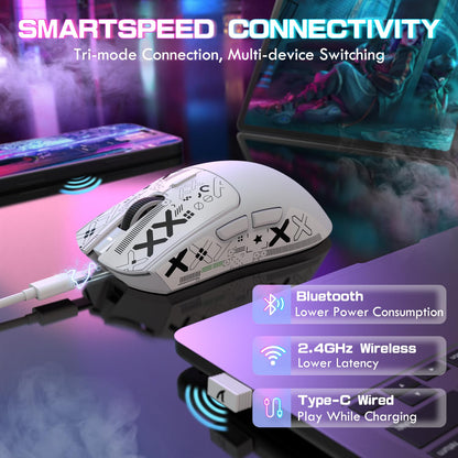 ATTACK SHARK X1 Ultralight Wireless Gaming Mouse - 40000DPI, RGB Dock, Anti-Slip Grip, White+Grip Tape
