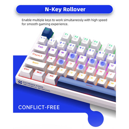 Machenike K500B-B87 TKL Mechanical Gaming Keyboard, 87 Keys, Hot Swappable Blue Switch, RGB Backlit, White/Blue