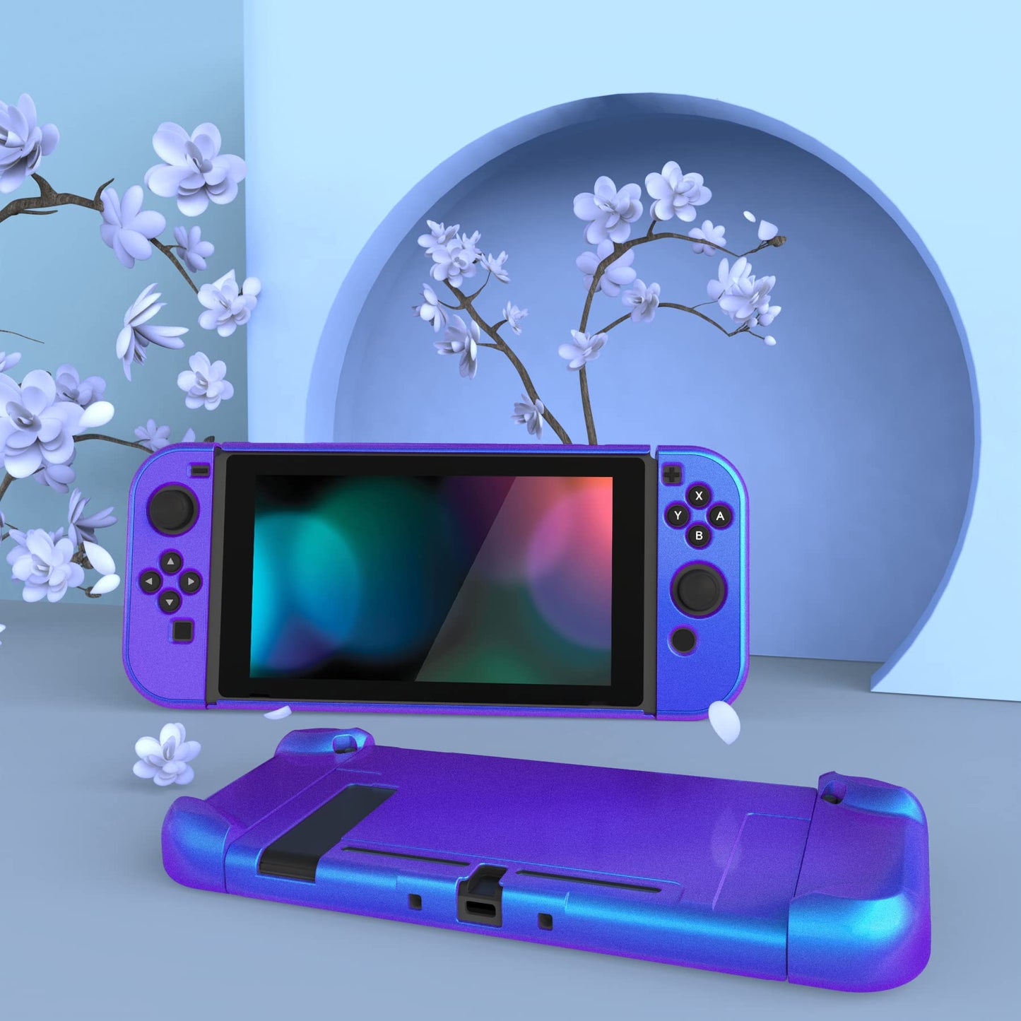 eXtremeRate PlayVital Hard Shell Back Cover for Nintendo Switch - Dockable, Chameleon Purple Blue, Model NTP303, Plastic Protector