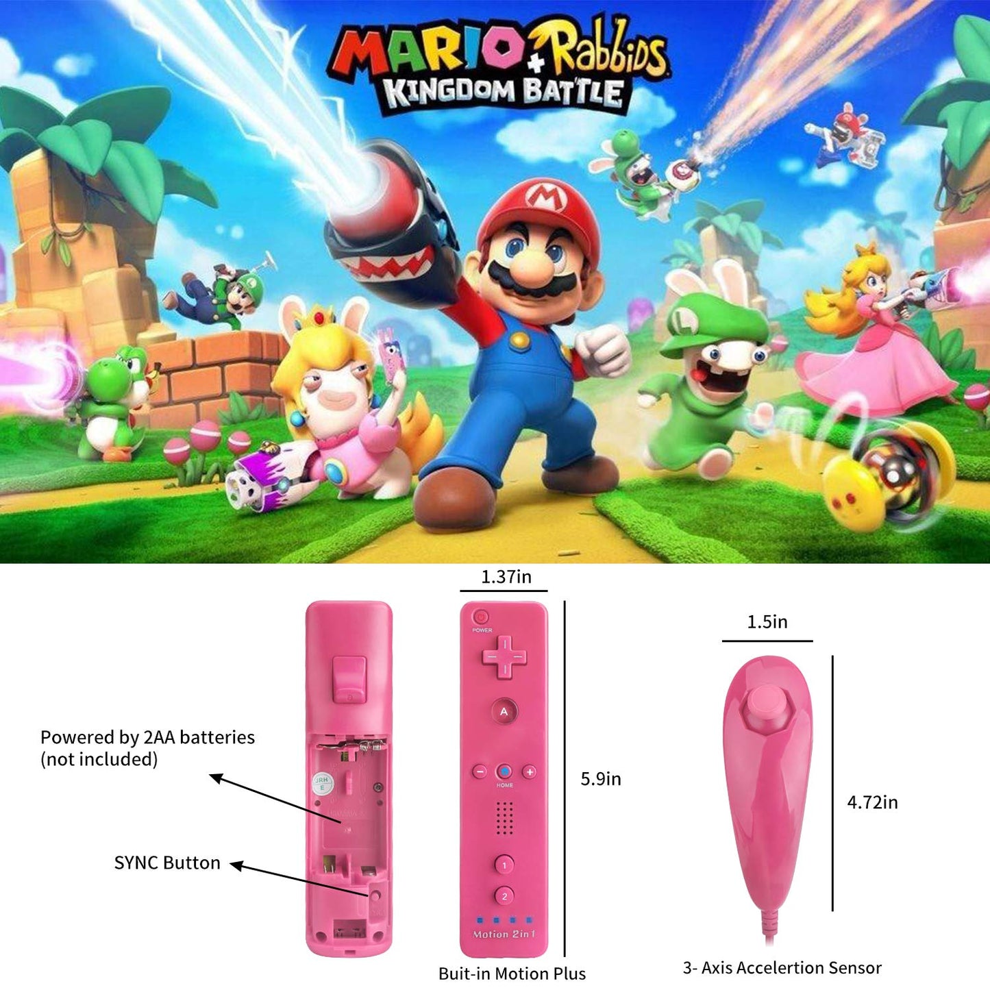 TechKen Wireless Controller for Wii U - Motion Plus, Pink, 1 Pack