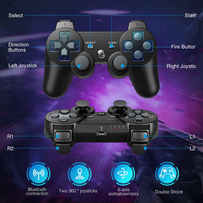 Powerextra Wireless Controller for PS3, 2 Pack High Performance Gaming Controller with Upgraded Joystick Double Shock for Play-S