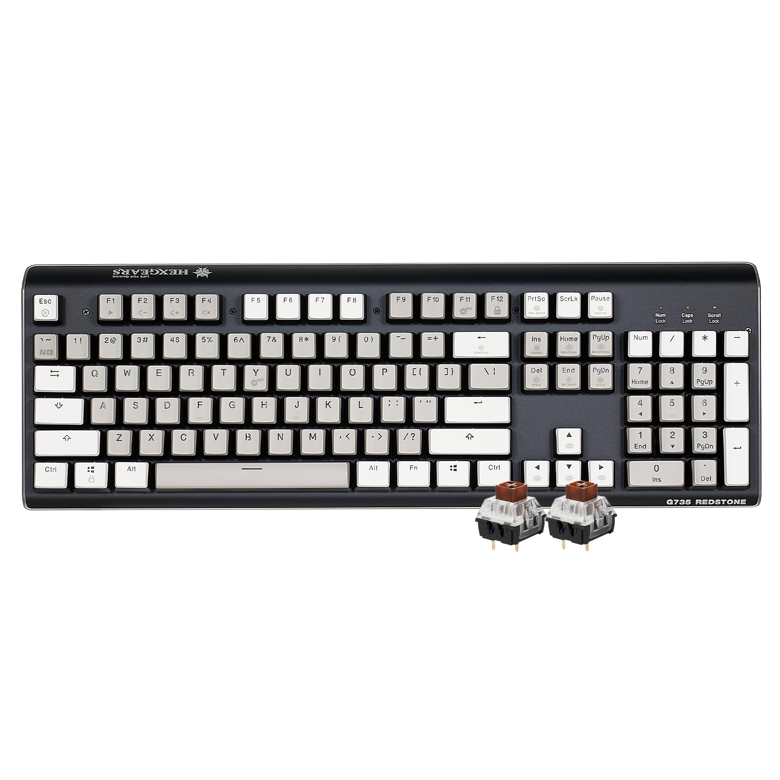Hexgears GK735 Wired Full Size Mechanical Keyboard  Aluminum Housing Built for Gamers w/Kailh Box Brown Switch  White Backlit + Surrounded by RGB Light Strip  104 Keys Gaming Keyboard for PC/Mac