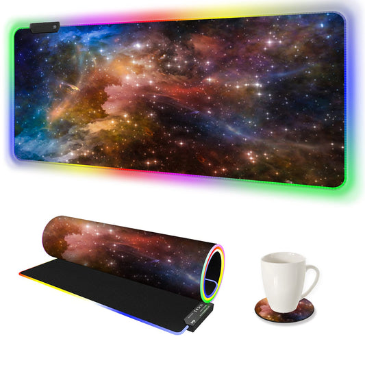 AIMSA Large RGB Gaming Mouse Pad - 35.4x15.8, Non-Slip Rubber Base, Colorful Galaxy Nebula, 14 Lighting Modes