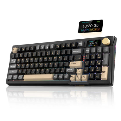 RedThunder K95 Wireless Mechanical Keyboard - TFT Screen, Tri-Mode, RGB, Black-Gold