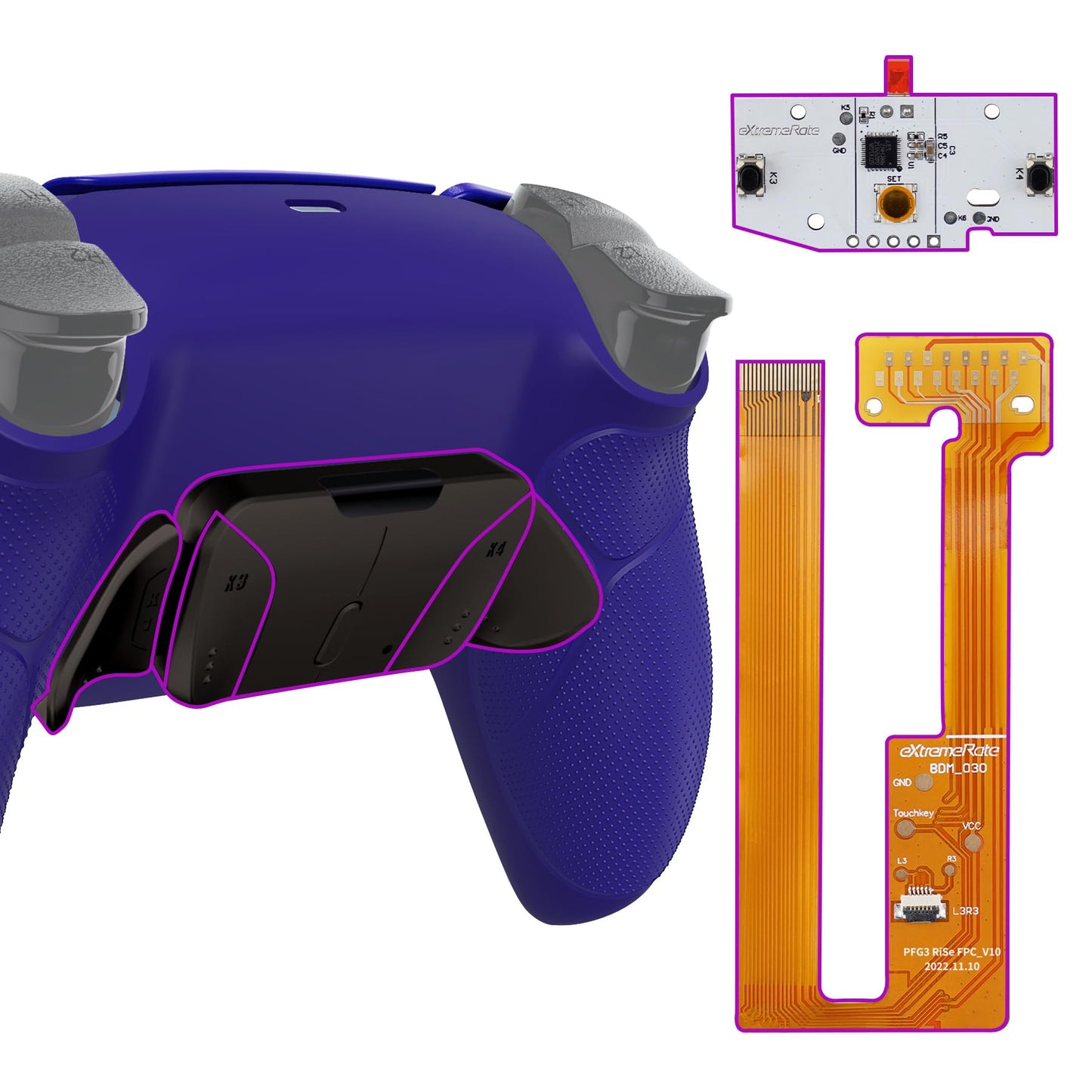 eXtremeRate Black Real Metal Buttons (RMB) Ver. RISE4 Remap Kit for PS5 Controller BDM-030 040 050  Cobalt Blue Rubberized Grip Redesigned Back Shell  Upgrade Board & 4 Back Buttons for PS5 Controller