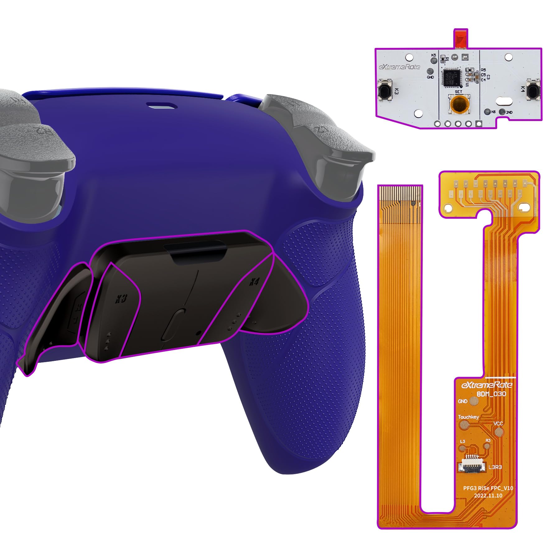 eXtremeRate Black Real Metal Buttons (RMB) Ver. RISE4 Remap Kit for PS5 Controller BDM-030 040 050  Cobalt Blue Rubberized Grip Redesigned Back Shell  Upgrade Board & 4 Back Buttons for PS5 Controller