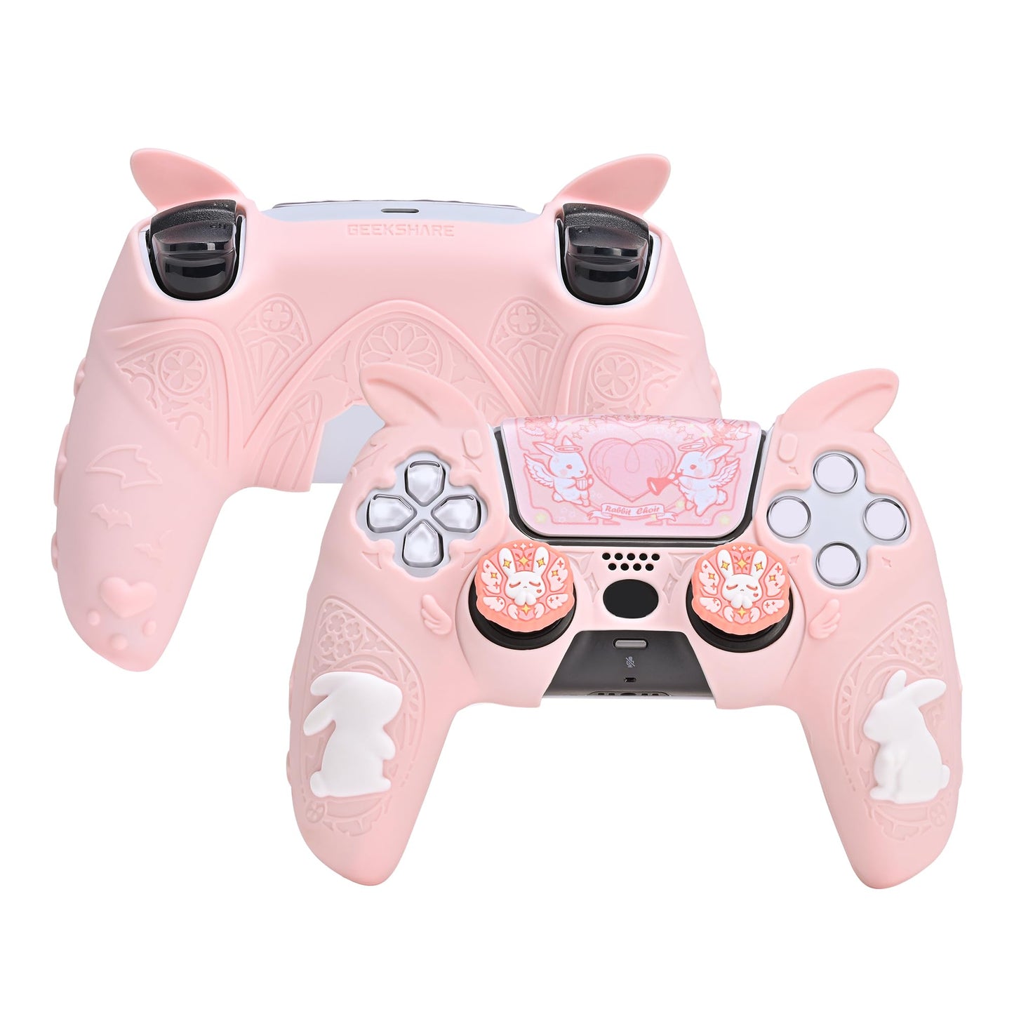 GeekShare PS5 Controller Skin Set Soft Silicone Protective Cover Case for PS5 Wireless Controller with 2 Thumb Grip Caps and 1 Sticker - Gothic Bunny