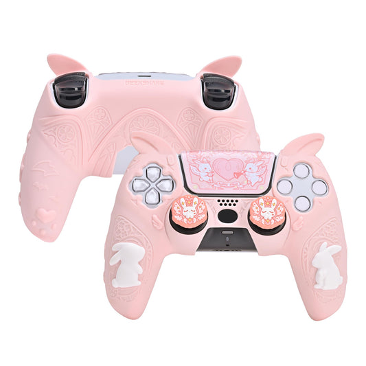 GeekShare PS5 Controller Skin Set Soft Silicone Protective Cover Case for PS5 Wireless Controller with 2 Thumb Grip Caps and 1 Sticker - Gothic Bunny