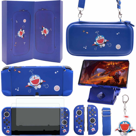 GUTIAL Accessories Bundle for Nintendo Switch OLED - Cute Kawaii NS OLED Accessories kit for Grils Boys Kids with Carrying Case  Cartoon Dockable Cover Case  Screen Protector  Stand - Blue