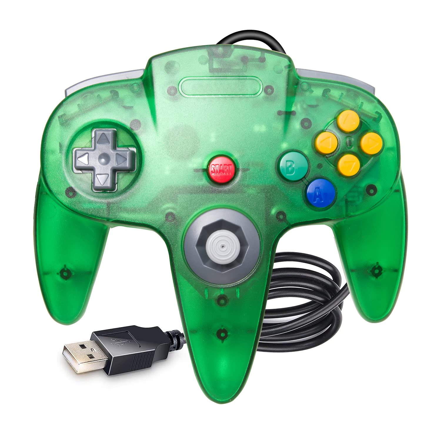 KIWITATA Classic N64 Controller  N64 Wired USB PC Game Pad Joystick Controller for Windows & MAC & Raspberry Pi Clear Green