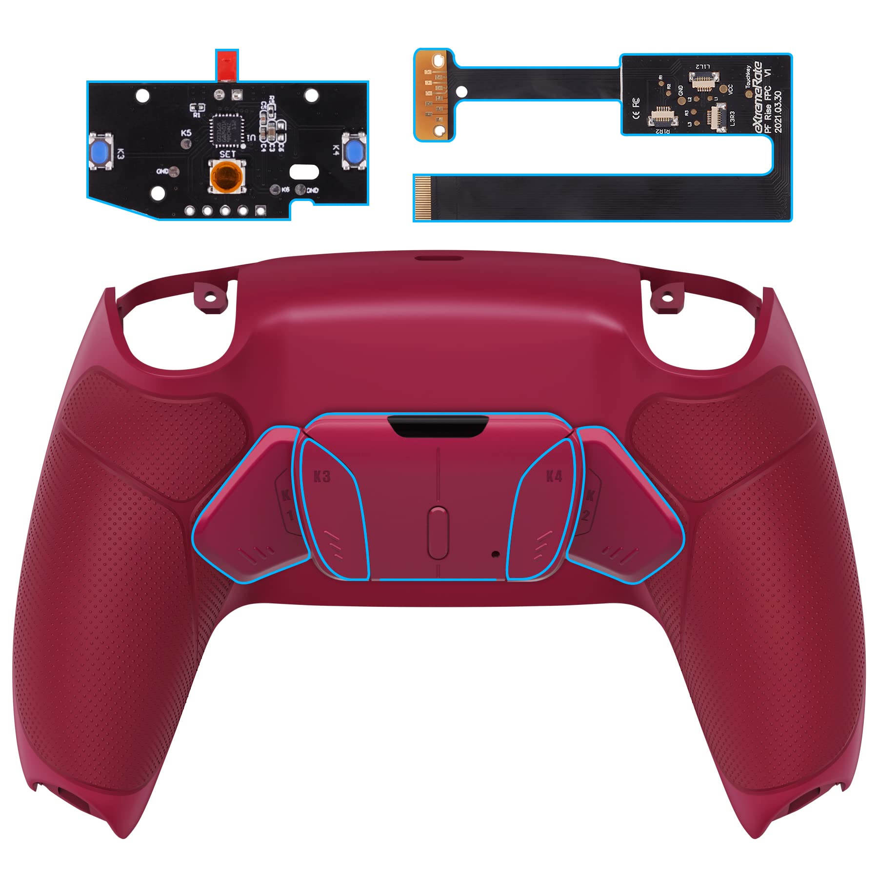 eXtremeRate Cosmic Red Rubberized Grip Programable RISE4 Remap Kit for PS5 Controller BDM 010 & BDM 020  Upgrade Board & Redesigned Back Shell & 4 Back Buttons for PS5 Controller -Without Controller