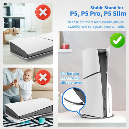 TanReginal Vertical Stand for P5 Pro - Console Stand with 10 Dust Plugs & 2 Screws, Stylish Black Design, Model 5433stand