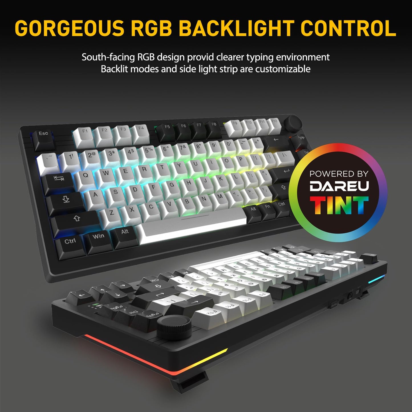 DAREU EK75PRO Wireless 75% Mechanical Gaming Keyboard, RGB, Hot-Swappable, 81 Keys, White & Black, HIFI Dream Switch