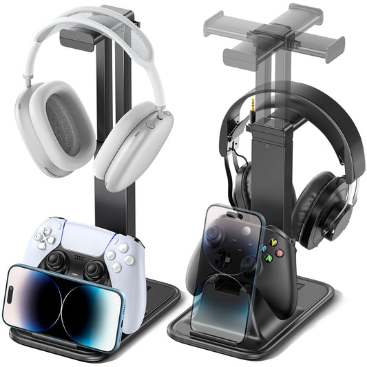 Gaming Headset & Controller Stand  Rotating Headphone Storage with Controller & Phone Holder  Game Desk Storage with Cable Organizer for PS5/PS4/XBOX PC Gamer Essentials Organizer Gift Accessories