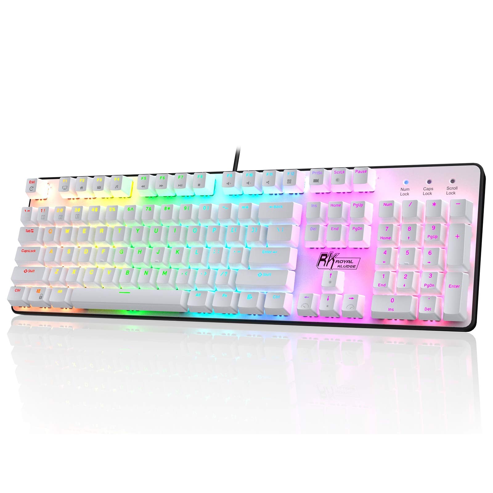 RK ROYAL KLUDGE RK920 Full Size Mechanical Keyboard  Rainbow Backlit Gaming Keyboard  104 Keys Wired Mechanical Keyboard with Number Pad  Tactile Brown Switch