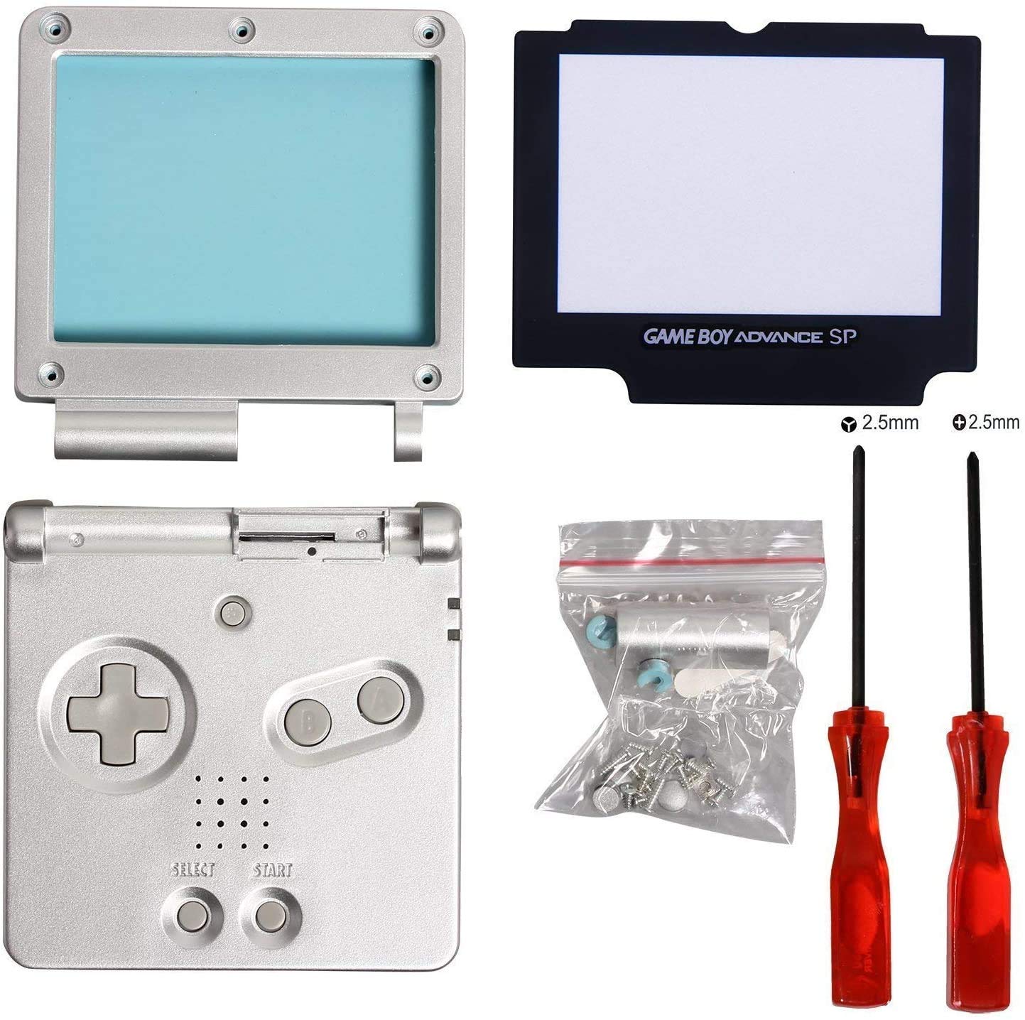 Timorn GBA SP Shell Replacement Pack - Silver, Model T216, Durable Shell Housing for Gameboy Advance SP
