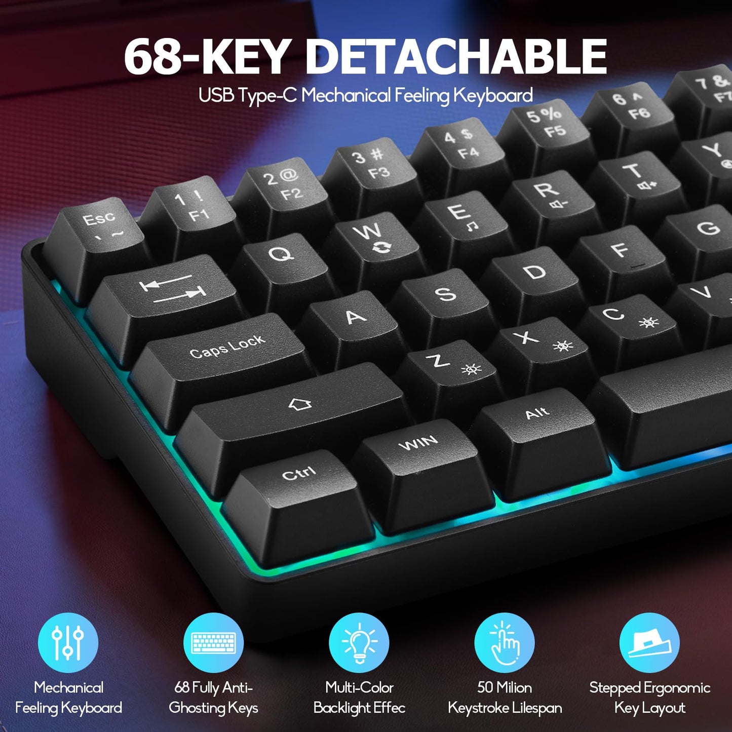 Guiheng Wired 60% Gaming Keyboard and Mouse Combo, RGB Backlit, 3200 DPI, Ultra-Compact, Black