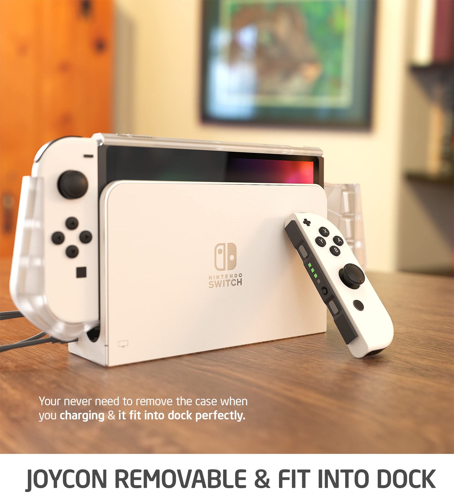 Mumba TPU Grip Case for Nintendo Switch OLED 2021 - Transparent/Green, Model 810001772994, Joy-Con Compatible