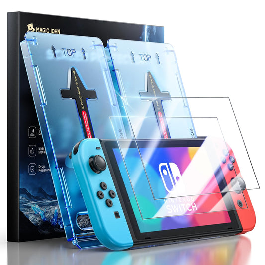 MAGIC JOHN for Nintendo Switch OLED Screen Protector (2021  7.0)  Eye-Protection Blue-Light Filter  Auto Dust Removal  HD Clear  9H Tempered Film for OLED Switch  2 Pack