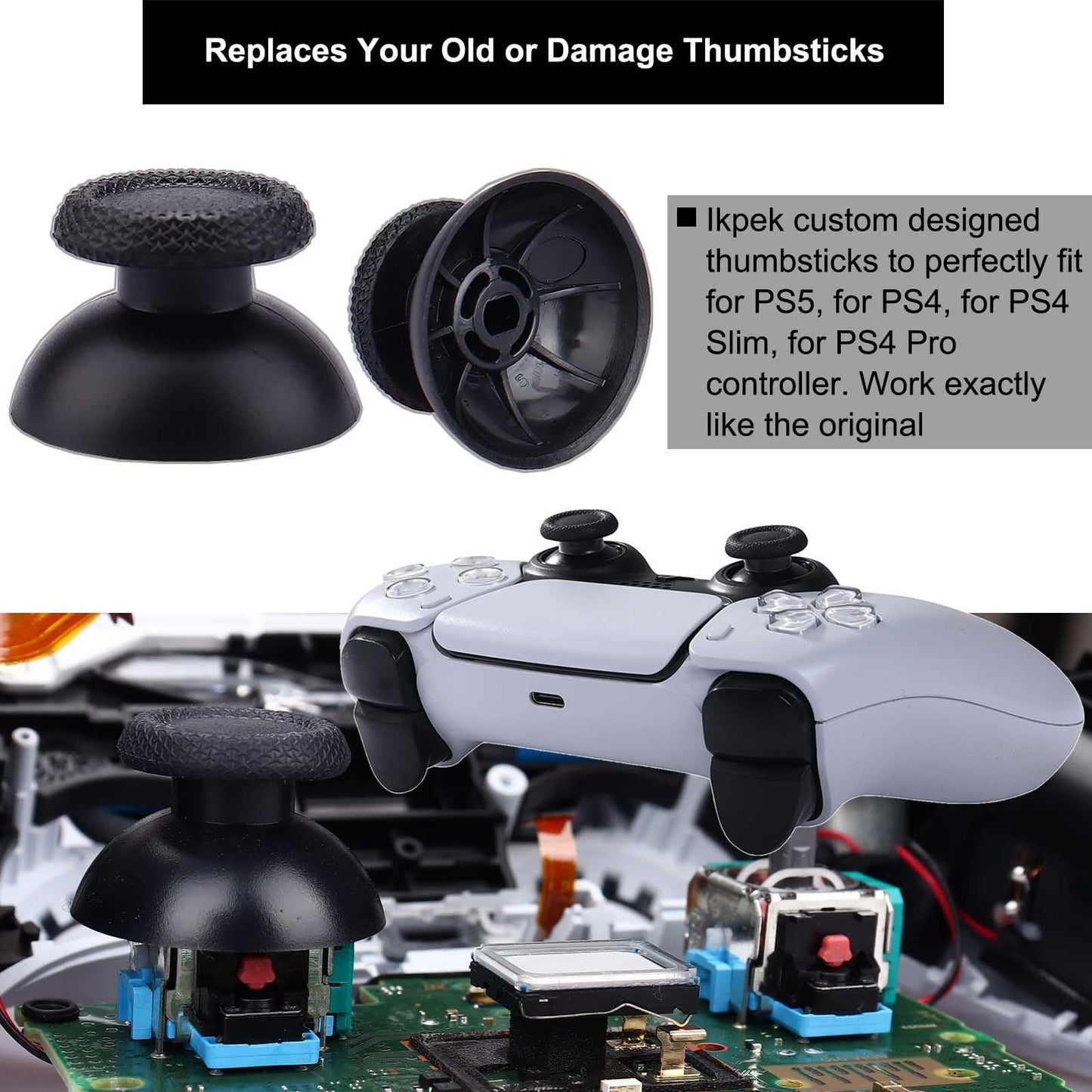 Ikpek Joystick Replacement for PS5 Controller - 4 Pack Thumb Sticks with Repair Screwdriver Kit - Turquoise