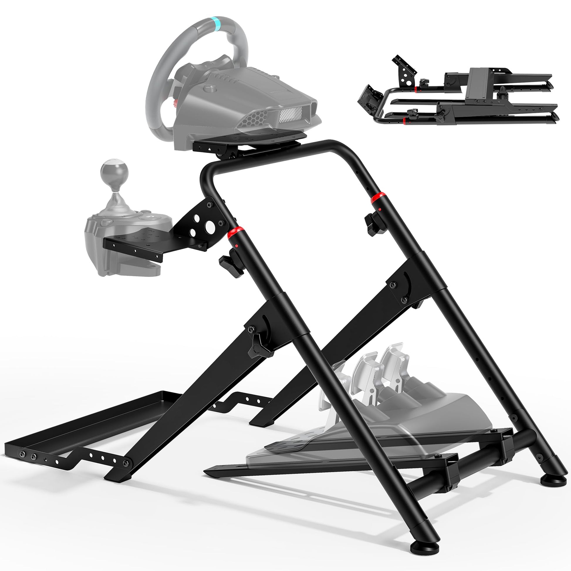 ARES WING Foldable Sim Racing Wheel Stand – Compatible with Fanatec, Thrustmaster, Logitech – Black, GRS1005BK-V2, Chair Fixing Slot