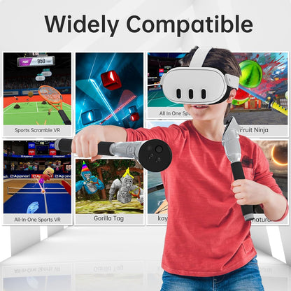 RCstyle Hibloks 3 in 1 Handle Attachments for Meta Quest 3 Controllers - White, Enhance VR Gaming Experience with Long Arms Grips