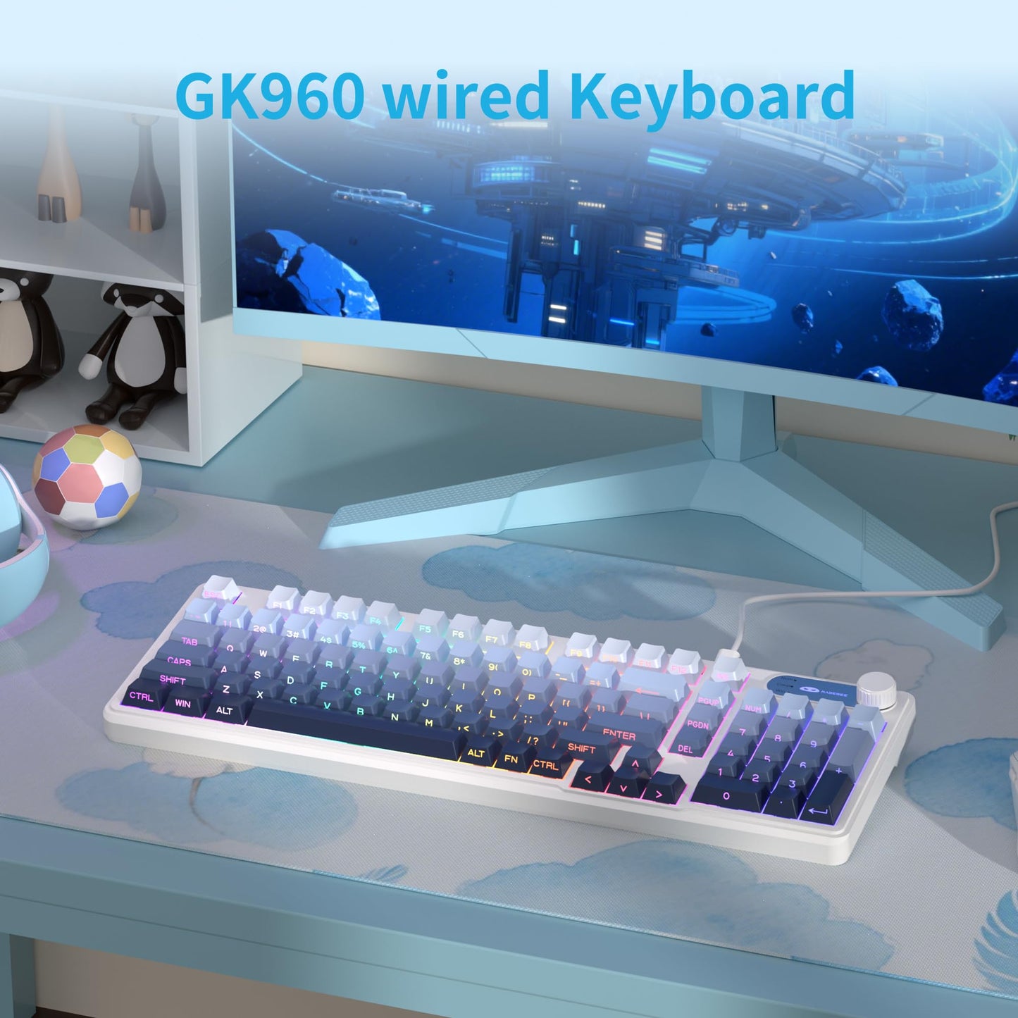 Camiysn GK960 98 Keys Keyboard, Type-C, Blue Black, Side Engraved ABS Keycaps for PC/Laptop/MAC
