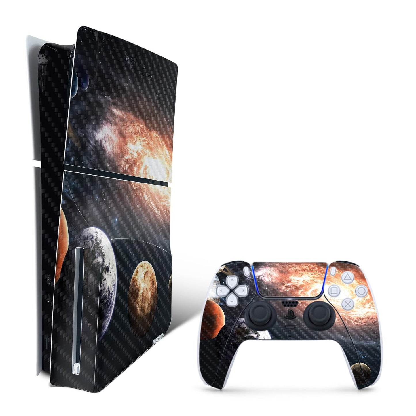 MightySkins Carbon Fiber Skin for PS5 Playstation 5 Slim Disc Edition Bundle - Solar Galaxy Protective  Durable Textured Carbon Fiber Finish Easy to Apply Made in The USA