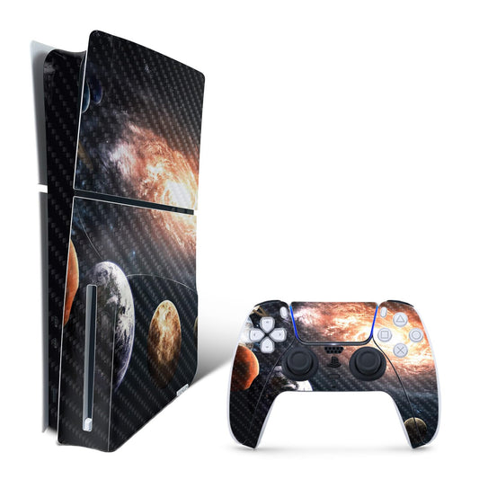 MightySkins Carbon Fiber Skin for PS5 Playstation 5 Slim Disc Edition Bundle - Solar Galaxy Protective  Durable Textured Carbon Fiber Finish Easy to Apply Made in The USA
