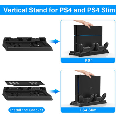 KEKUCULL PS4 Controller Charger Station with Dual Dock, Cooling Fan, 3 USB Ports - Black, for PlayStation4/PS4Slim