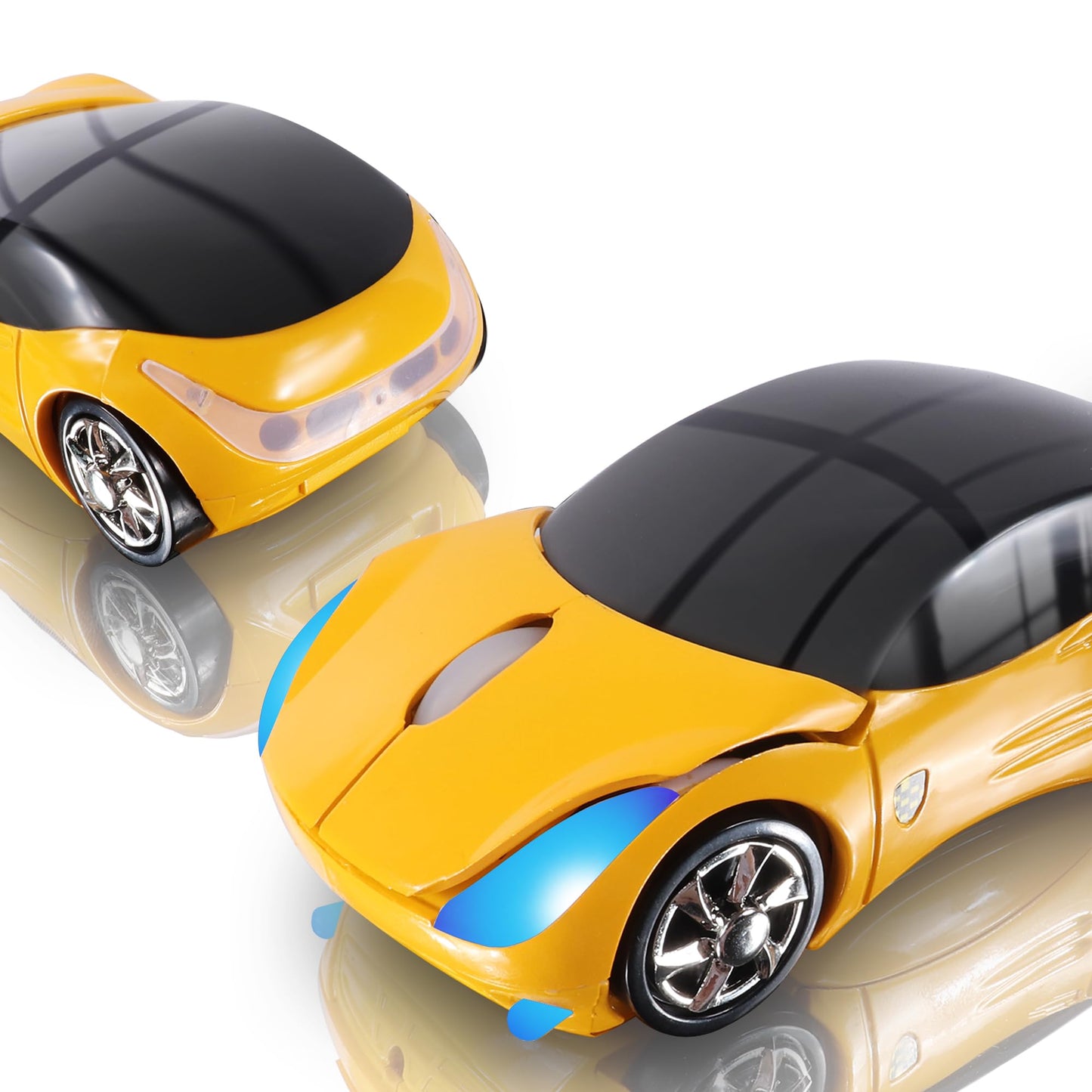 elec Space Wireless Mouse  2.4GHz Car Wireless Mouse Cool 3D Sport Ergonomic Optical Cordless Mice with USB Receiver for PC Laptop Computer Women Small Hands (Yellow)
