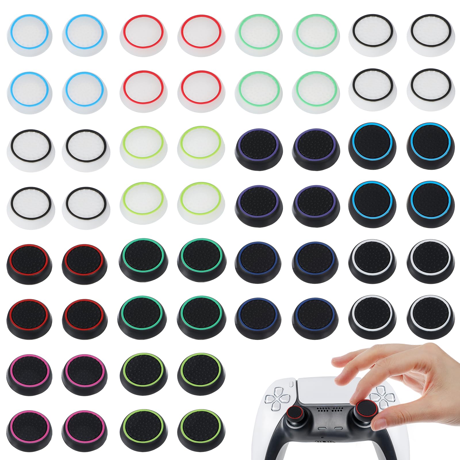 28pcs Thumb Grips Joystick Controller Accessories Full Protection Anti-Slip Anti-Scratch Anti-Fingerprint Protective CoverReplacement Cap Compatible with PlayStation 4 and PlayStation 5 Controller