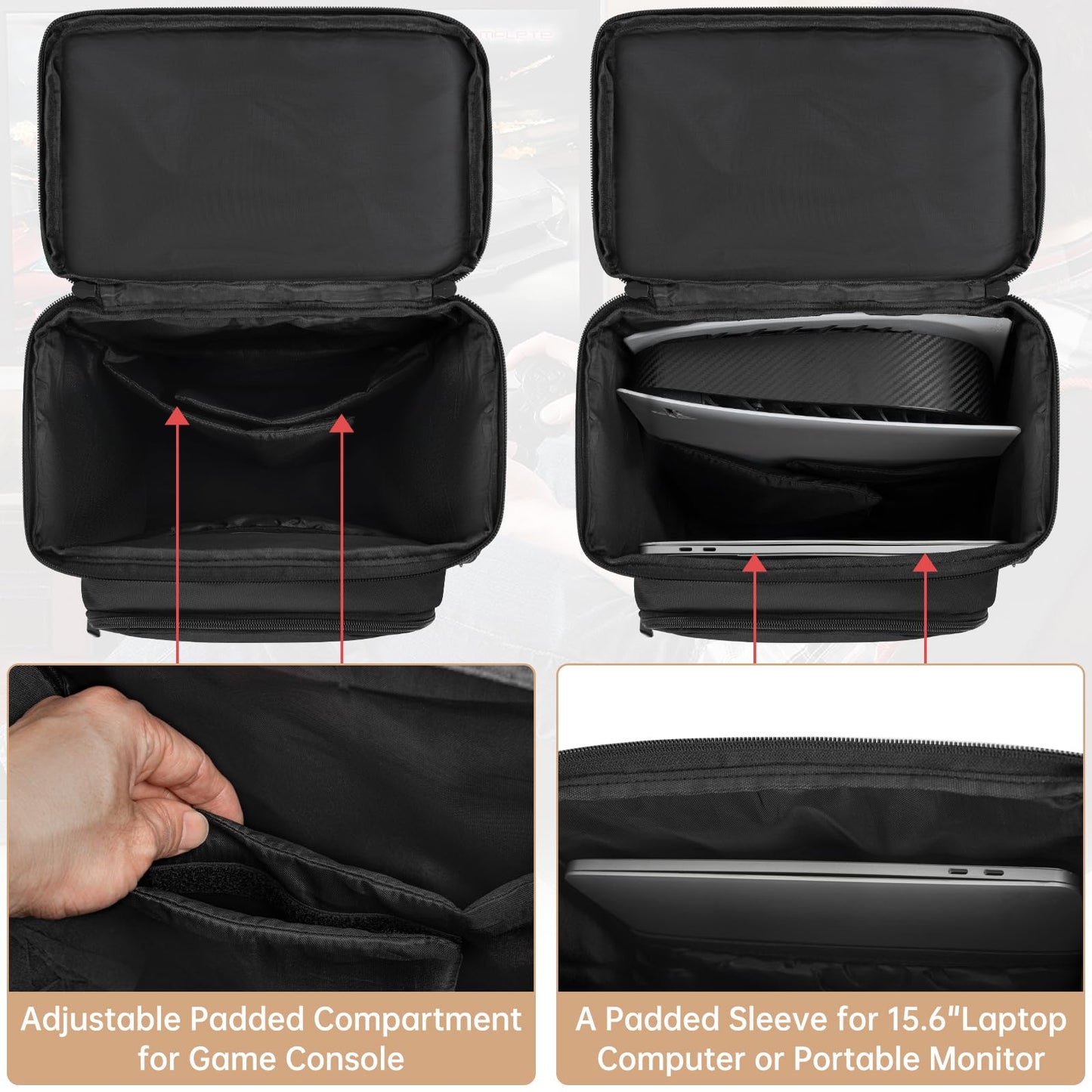 WELIDAY PS5 Gaming Console Backpack - Black, 15.6" Laptop Compartment, 2112 Cubic Inches, Multiple Pockets