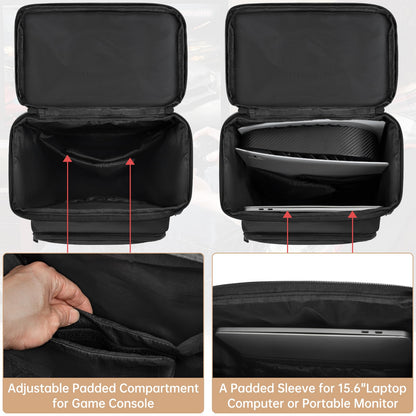 WELIDAY PS5 Gaming Console Backpack - Black, 15.6" Laptop Compartment, 2112 Cubic Inches, Multiple Pockets