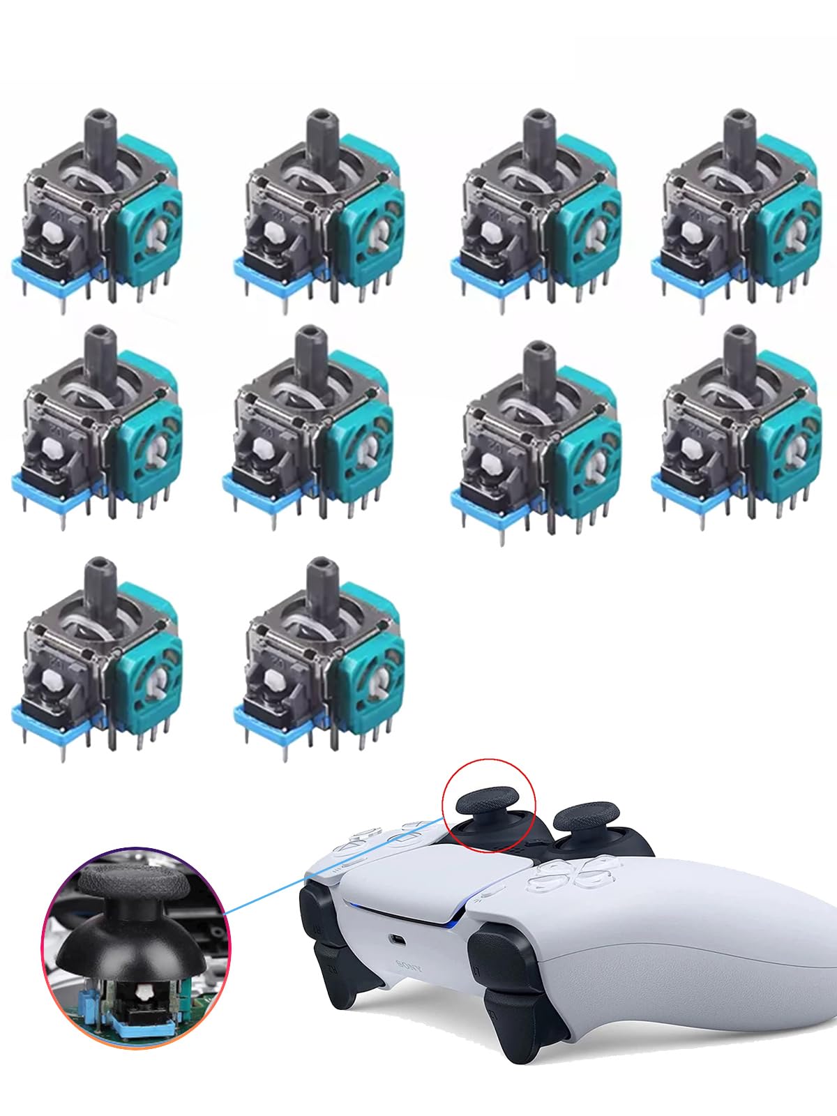 Ps5 Joystick Replacement for Sony Playstation 5 Ps5 Analog Stick Replacement Ps5 Controller Joystick Replacement for Ps5 Thumbsticks Module Controller Stick Drift Repair Part Accessories (10 joystick)