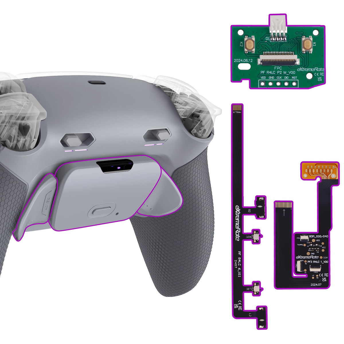 eXtremeRate RISE Plus MAX Back Paddles Kit with Clicky control button Stops & Rubberized Grip for PS5 Controller BDM-030 040 050  Gray Remappable Back Buttons Kit for PS5 Controller - New Hope Gray