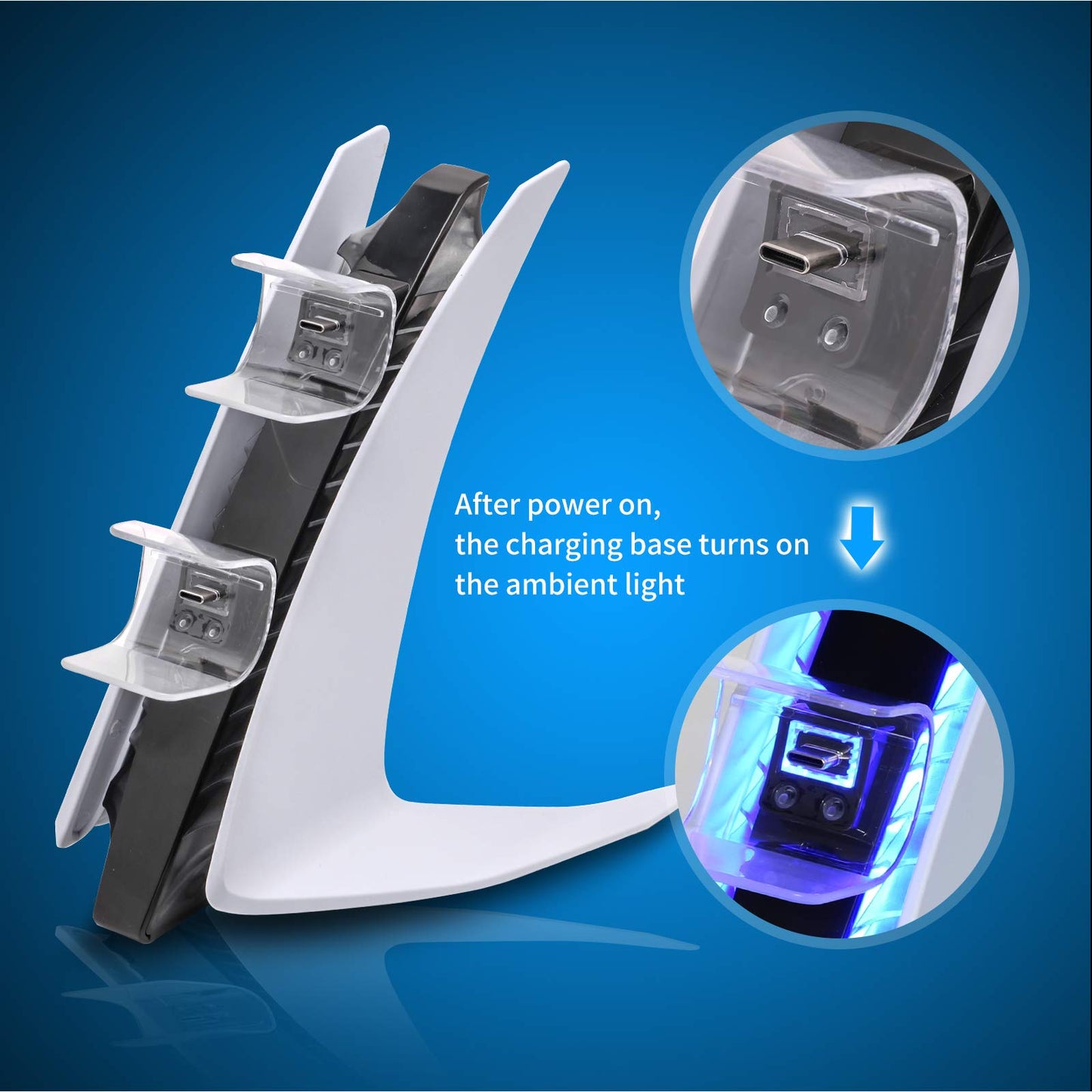 HEATFUN PS5 Controller Charger Station - White, LED Light, Includes Charger Cable, Model TP5-0557