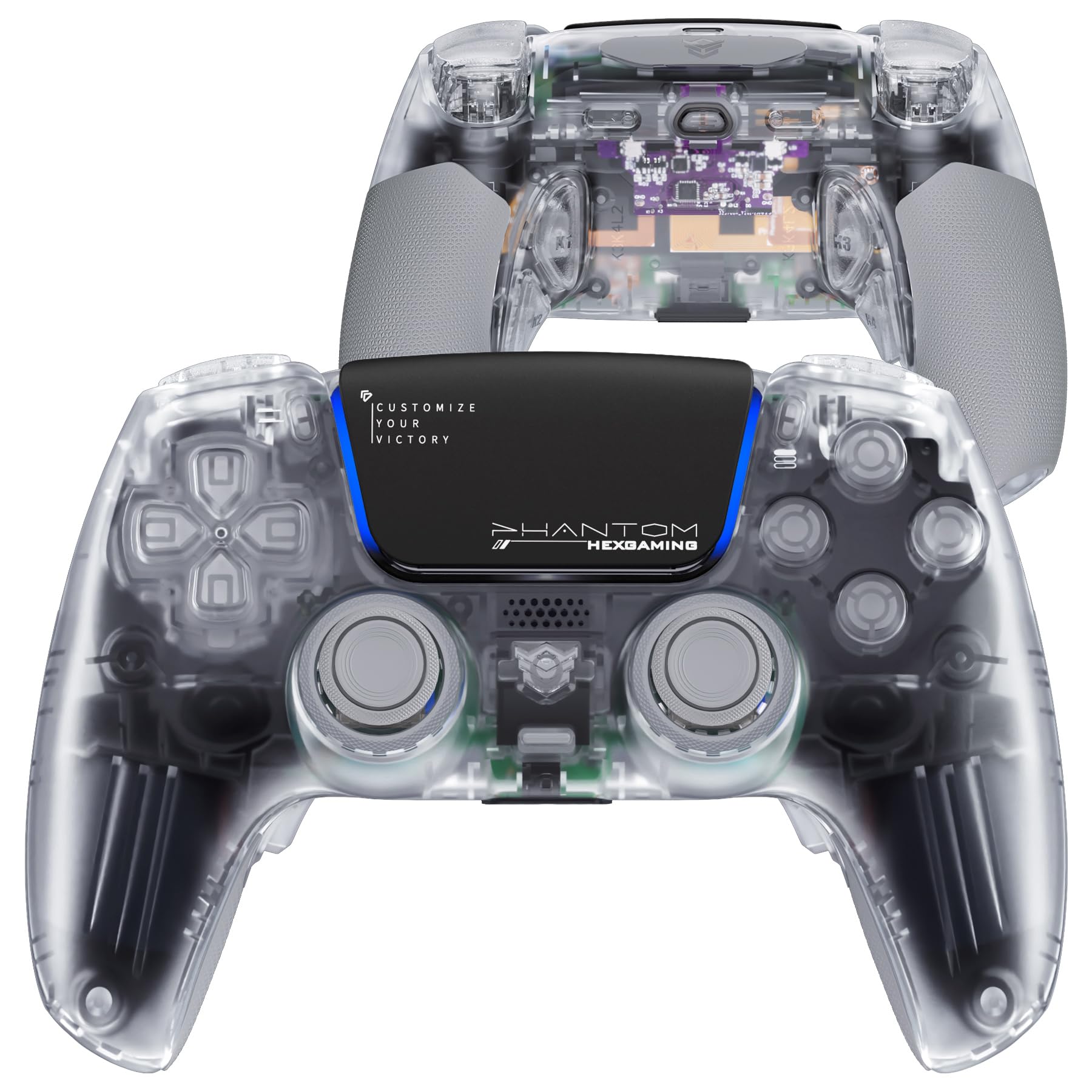 HEXGAMING PHANTOM Pro Gaming Controller with 4 Remappable Buttons  6 Remapping Profiles  8 Interchangeable Analog Stick  and Adjustable Triggers Compatible with ps5  PC  Mobile - Explorer Edition