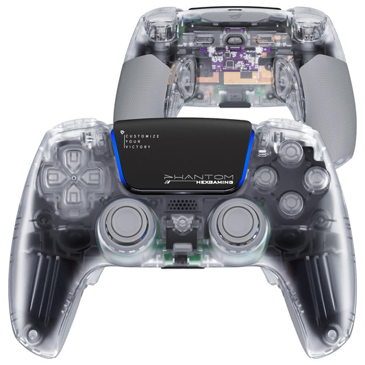 HEXGAMING PHANTOM Pro Gaming Controller with 4 Remappable Buttons  6 Remapping Profiles  8 Interchangeable Analog Stick  and Adjustable Triggers Compatible with ps5  PC  Mobile - Explorer Edition