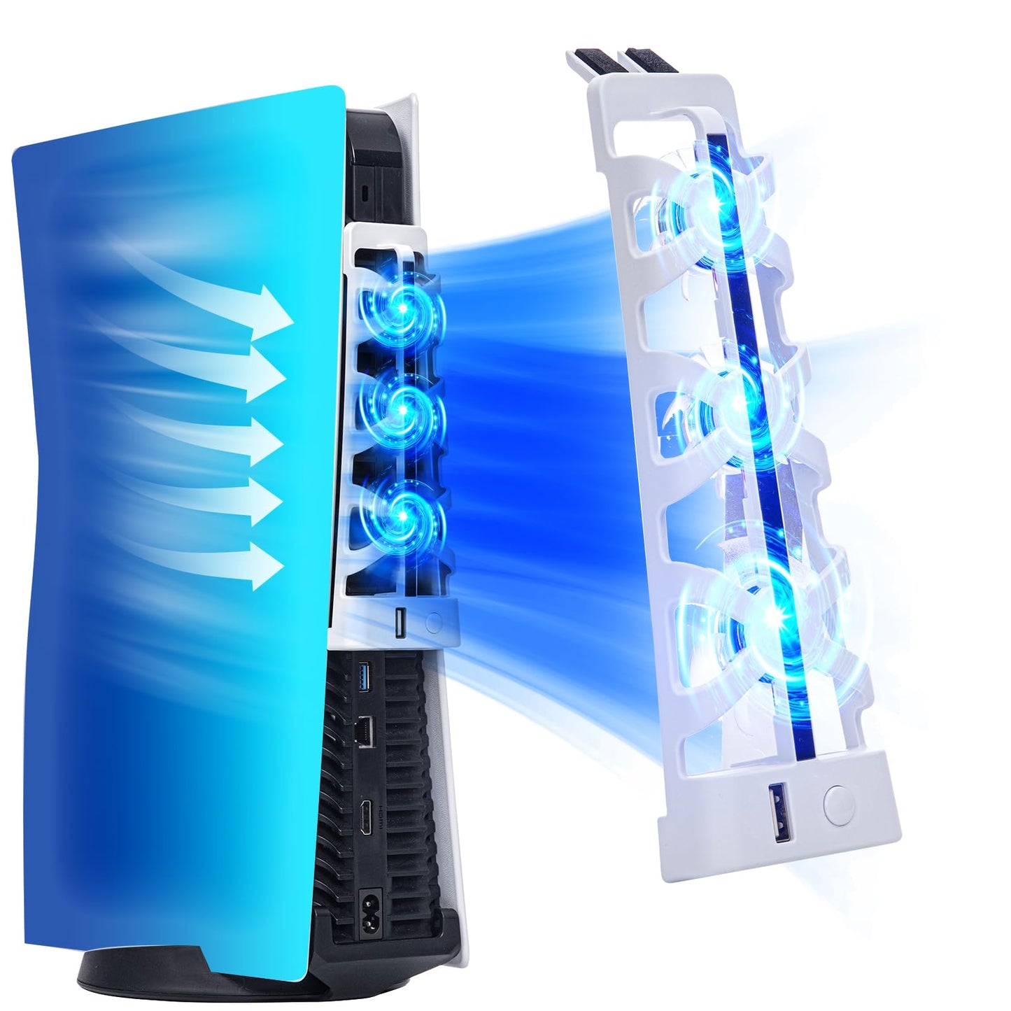 Upgraded PS5 Cooling Fan with LED Light and USB Port - Quiet Fan for PS5 Accessories - Suitable for Sony PS5 Digital/Disc Edition - White (NOT for PS5 Slim/PS5 Pro)