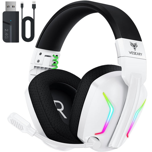WESEARY Wireless Gaming Headset WG1 - 2.4GHz, Bluetooth 5.4, ENC Mic, 50H Battery, Shadow White, Compatible with PC, PS5, PS